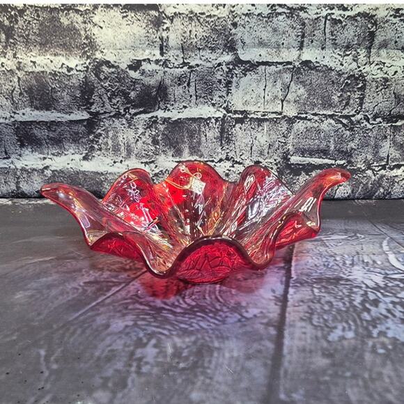 Vintage Murano Art Glass Red Bowl by Antica Cristalleria, Made in Italy Handmade - Picture 1 of 8